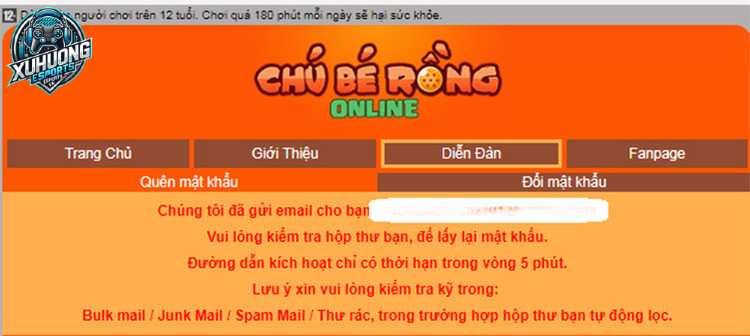 Hệ thống thông báo đã gửi email hồi phục mật khẩu