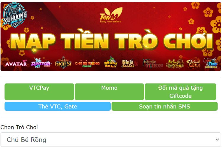 Hướng dẫn nạp game Ngọc Rồng online bằng thẻ VTC, Gate